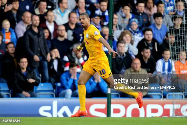 Preston North End's Jermaine Beckford celebrates scoring his side's first goal