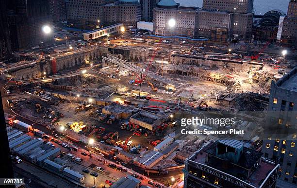 Cleanup and recovery efforts continue at the site of the World Trade Center disaster February 15, 2001 in New York City.