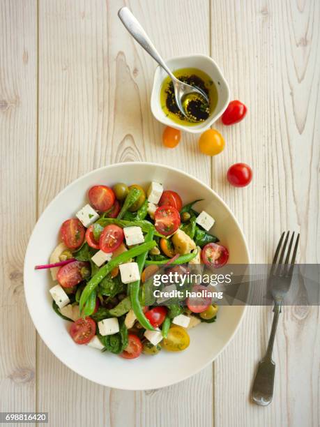 healthy panzanella  salad - vinaigrette stock pictures, royalty-free photos & images