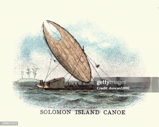 solomon islands canoe, 19th century - solomon islands stock illustrations