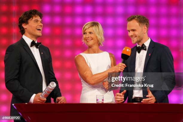 Manuel Stoeffler, Barbara Hahlweg and Michael Ziegler attend the Deutscher Gruenderpreis on June 20, 2017 in Berlin, Germany.