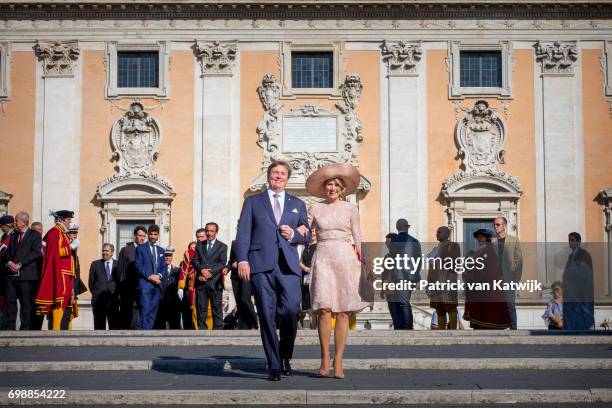 King Willem-Alexander of The Netherlands and Queen Maxima of The Netherlands visit mayor Virginia Raggi at Campidoglio during the first day of a...