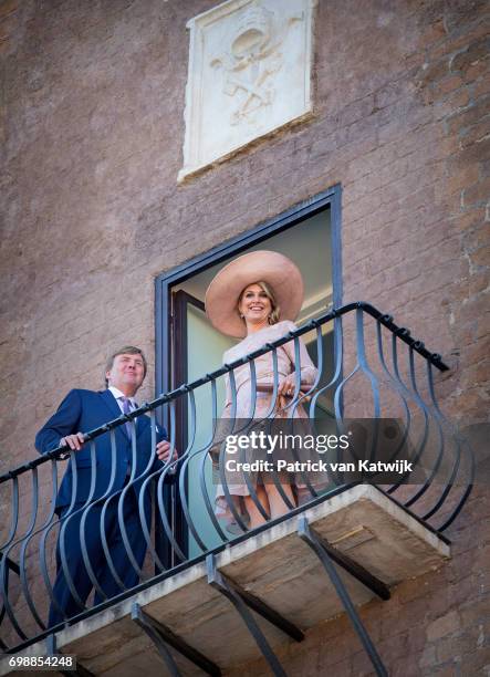 King Willem-Alexander of The Netherlands and Queen Maxima of The Netherlands visit Campidoglio during the first day of a royal state visit to Italy...