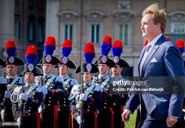 King Willem-Alexander of The Netherlands attends a commemoration ceremony and lay down a wreath at the Altare della Patria during the first day of a...