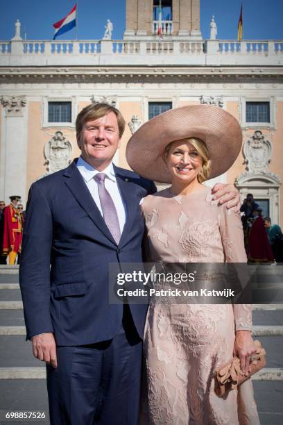 King Willem-Alexander of The Netherlands and Queen Maxima of The Netherlands visit mayor Virginia Raggi at Campidoglio during the first day of a...