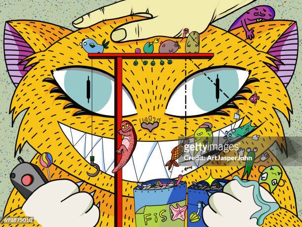 stockillustraties, clipart, cartoons en iconen met kwaad kitty - touwschommel