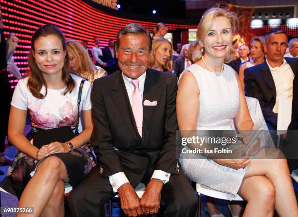 Wolfgang Grupp with his daughter Bonita Grupp and his wife Elisabeth Grupp attend the Deutscher Gruenderpreis on June 20, 2017 in Berlin, Germany.