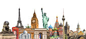 World landmarks photo collage isolated on white background, travel, tourism and study around the world concept