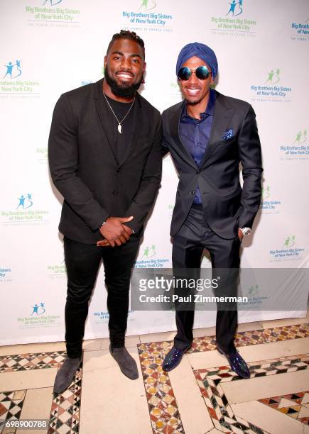Player New York Giants Landon Collins and Nick Cannon attend the 18th Annual Big Brothers Big Sisters Of NYC Casino Jazz Night at Cipriani 42nd...