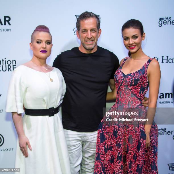Kelly Osborne, designer Kenneth Cole and actress Victoria Justice attend amfAR generationCURE Solstice 2017 at Mr. Purple on June 20, 2017 in New...