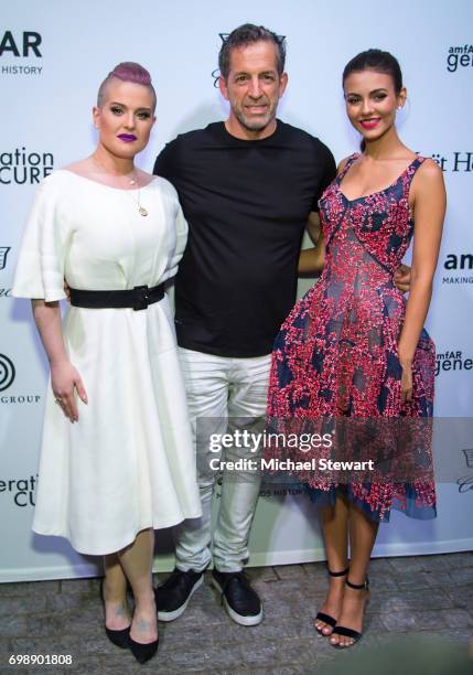 Kelly Osborne, designer Kenneth Cole and actress Victoria Justice attend amfAR generationCURE Solstice 2017 at Mr. Purple on June 20, 2017 in New...