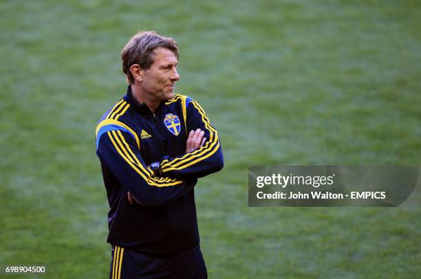 Sweden's coach Hakan Ericson during the training session