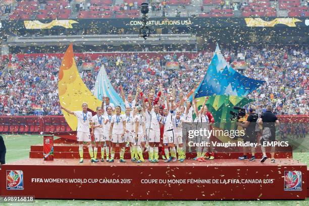 The United States celebrate winning the World Cup following the FIFA Women's World Cup Canada 2015 Final match between USA and Japan at BC Place...