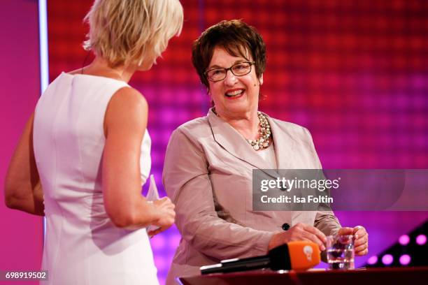 German presenter Barbara Hahlweg and German politician Brigitte Zypries attend the Deutscher Gruenderpreis on June 20, 2017 in Berlin, Germany.