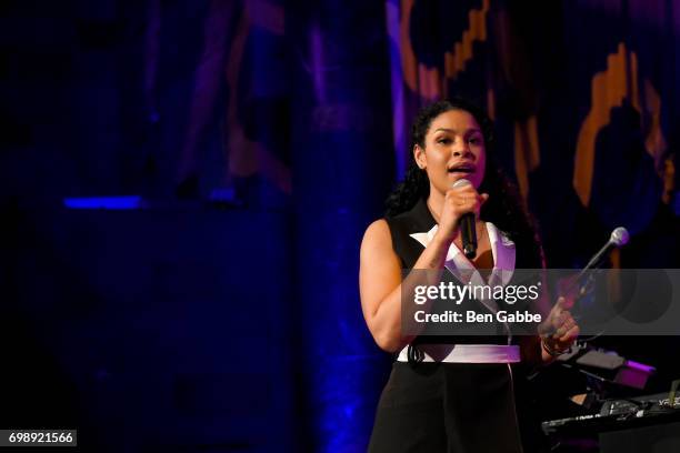 Singer-songwriter Jordin Sparks performs at the Big Brothers Big Sisters of NYC annual Casino Jazz Night at Cipriani 42nd Street on June 20, 2017 in...