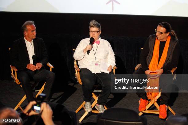 Co-director Nick Broomfield, Senior Programmer & Programming Dept. Manager. Film Independent Jenn Wilson and co-director Rudi Dolezal speak onstage...