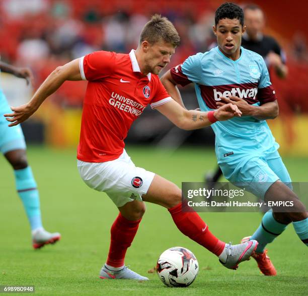 Charlton's Johann Berg Gudmundsson and West Ham United's Kyle Knoyle