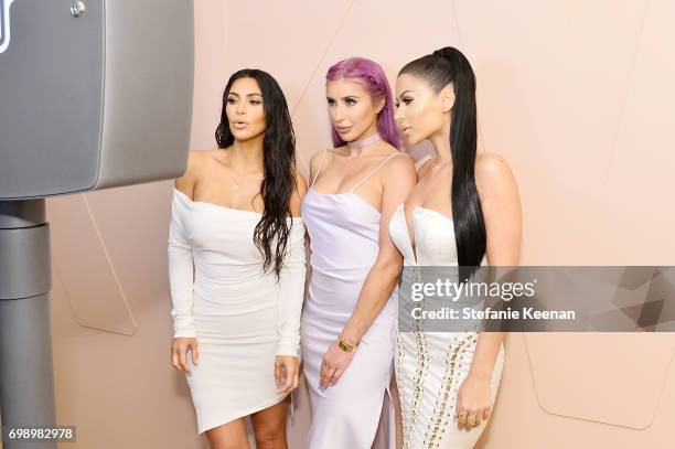 Kim Kardashian West, Claudia Soare and Amra Olevic celebrate The Launch Of KKW Beauty on June 20, 2017 in Los Angeles, California.