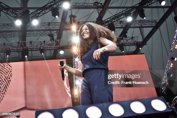 Singer Joy Denalane performs live on stage during the Peace X Peace Festival at the Waldbuehne on June 18, 2017 in Berlin, Germany.