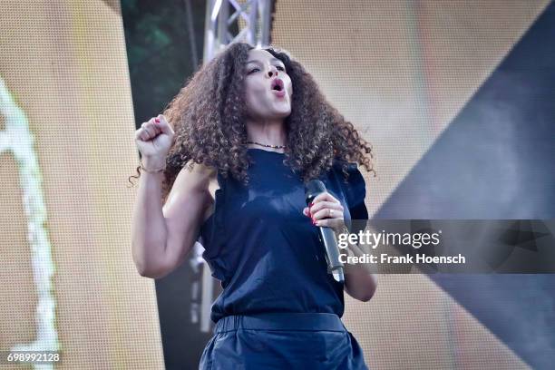 Singer Joy Denalane performs live on stage during the Peace X Peace Festival at the Waldbuehne on June 18, 2017 in Berlin, Germany.