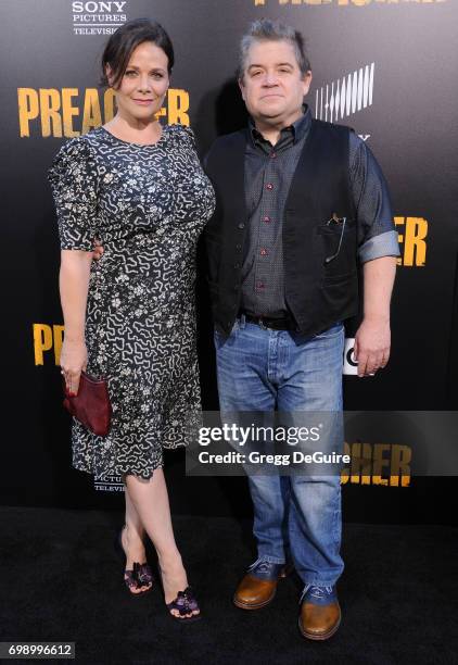 Patton Oswalt and Meredith Salenger arrive at the premiere of AMC's "Preacher" Season 2 at The Theatre at Ace Hotel on June 20, 2017 in Los Angeles,...