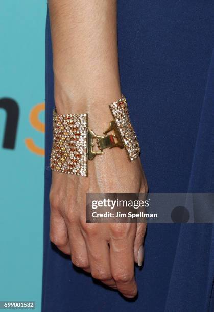 Actress Reshma Shetty, jewelry detail, attends "The Big Sick" New York premiere at The Landmark Sunshine Theater on June 20, 2017 in New York City.