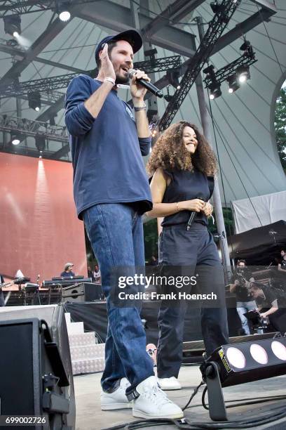 Singer Max Herre and Joy Denalane perform live on stage during the Peace X Peace Festival at the Waldbuehne on June 18, 2017 in Berlin, Germany.