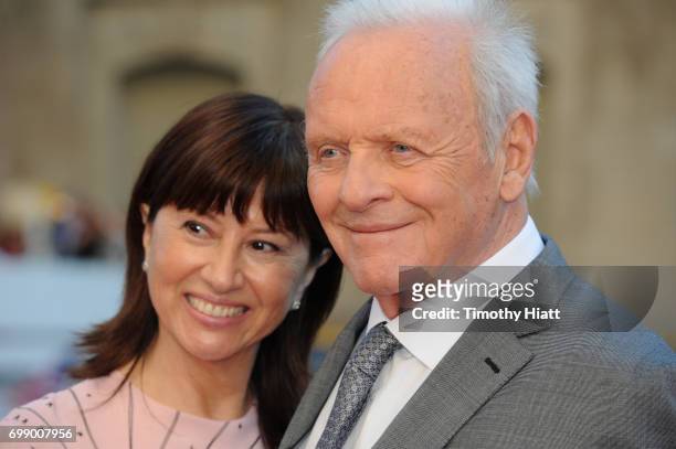 Stella Arroyave and Sir Anthony Hopkins attend the US premiere of "Transformers: The Last Knight" at the Civic Opera House on June 20, 2017 in...
