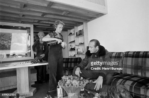 Jacques Chirac, President of the Rassemblement pour la République party, and his wife Bernadette, at their small rented flat in Les Menuires, France,...