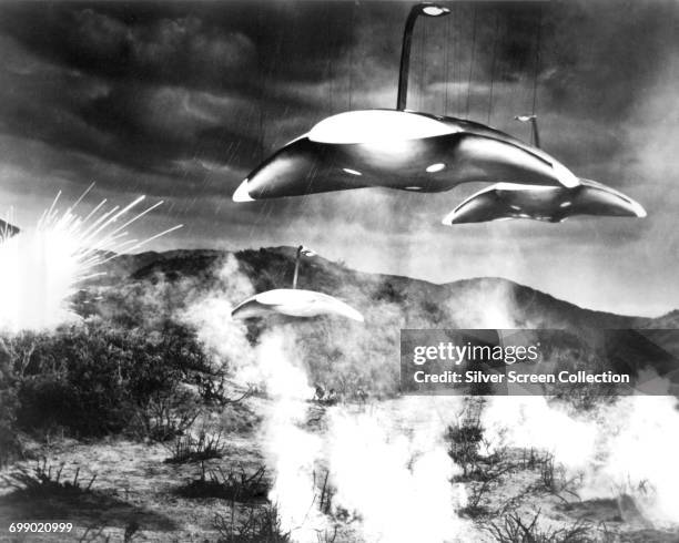 An alien invasion in a scene from the science fiction classic 'The War of the Worlds ', 1953.