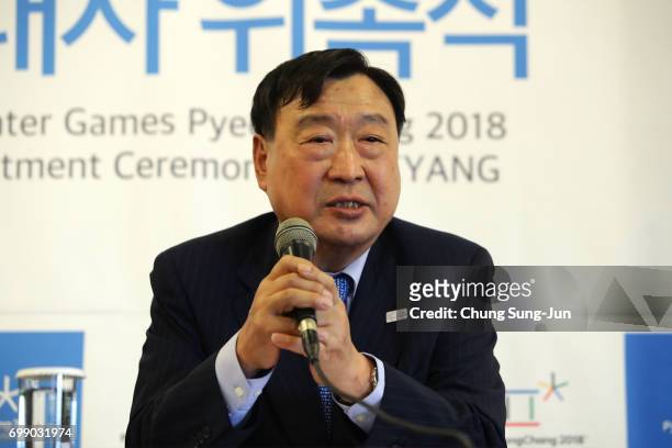 President of the PyeongChang Organizing Committee for the 2018 Olympic and Paralympic Winter Games , Lee Hee-Beom attends the appointed honorary...