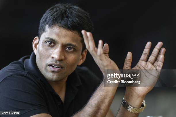 Byju Raveendran, founder and chief executive officer of Think and Learn Pvt., speaks during an interview at the company's office in Bengaluru, India,...