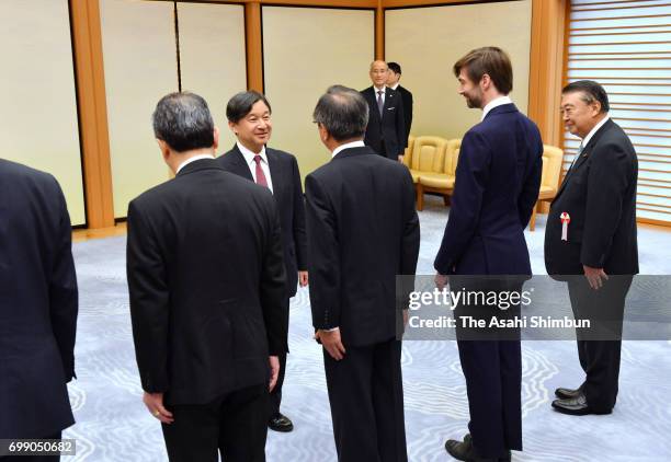 Crown Prince Naruhito is seen on arrival after returning home from Denmark at Haneda International Airport on June 21, 2017 in Tokyo, Japan.