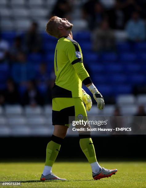 Leicester City goalkeeper Kasper Schmeichel reacts