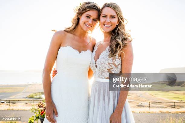 portrait of smiling caucasian brides - gig harbor stock pictures, royalty-free photos & images