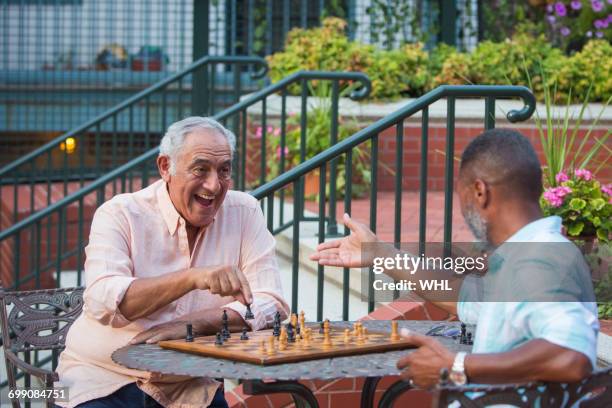 friends playing chess in garden - championship day two stock pictures, royalty-free photos & images