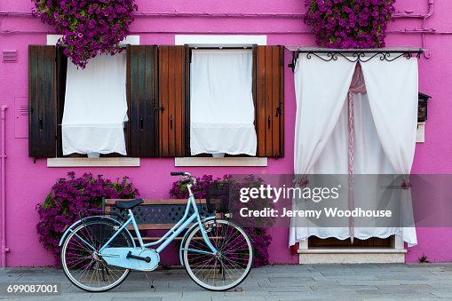 Bicycle at purple house, Burano, Veneto, Italy Bicycle at purple house, Burano, Veneto, Italy