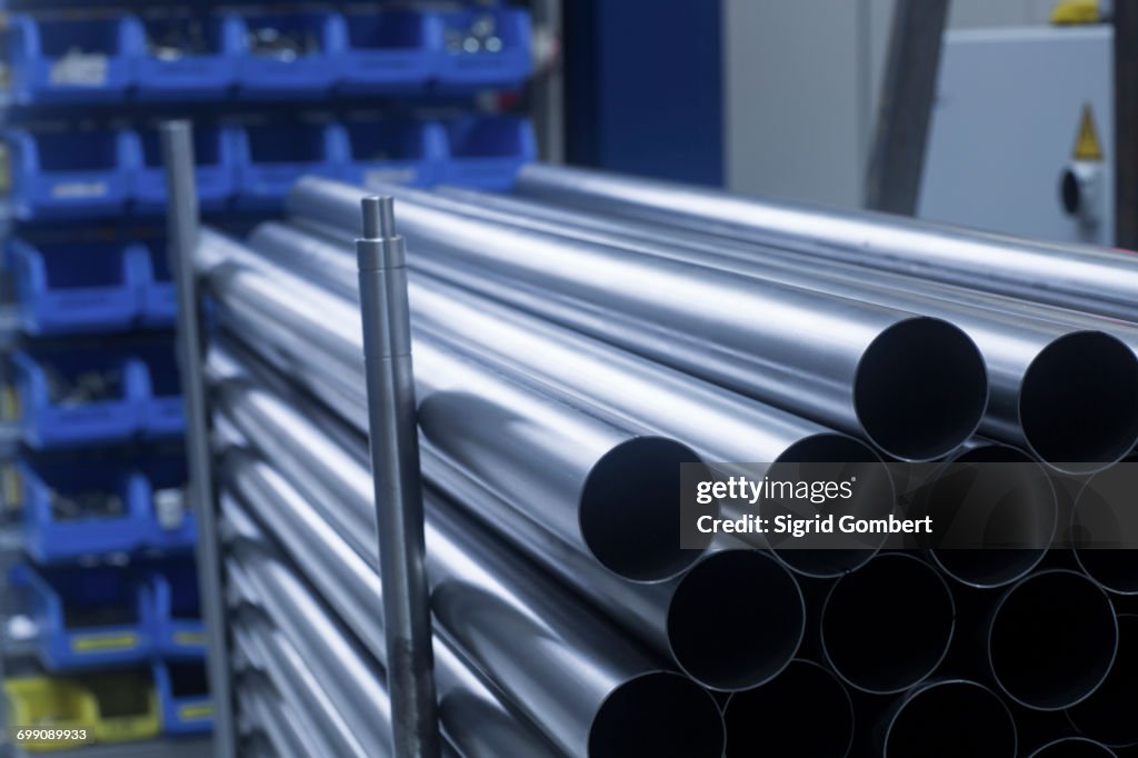 Tubing, stored in engineering plant, close-up