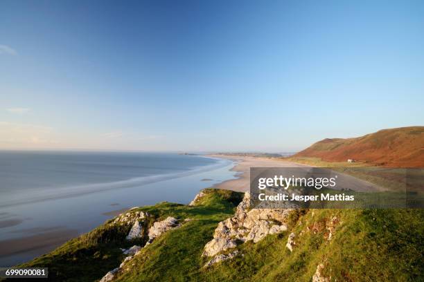 view of rhossili bay, gower, wales - rhossili stock pictures, royalty-free photos & images