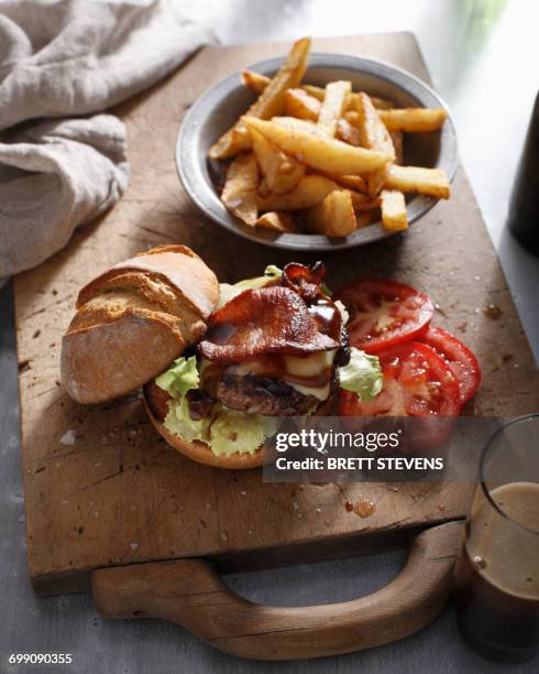 burger with hand cut chips - gastro pub stock pictures, royalty-free photos & images