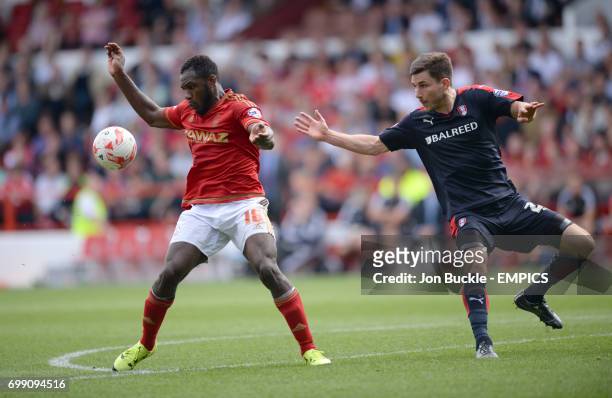 Nottingham Forest's Michail Antonio is challenged by Rotherham United's Joe Newell