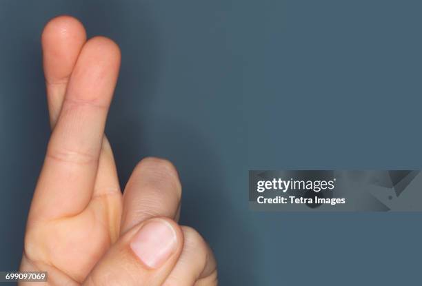 close-up of hand with fingers crossed - fingers crossed stock pictures, royalty-free photos & images