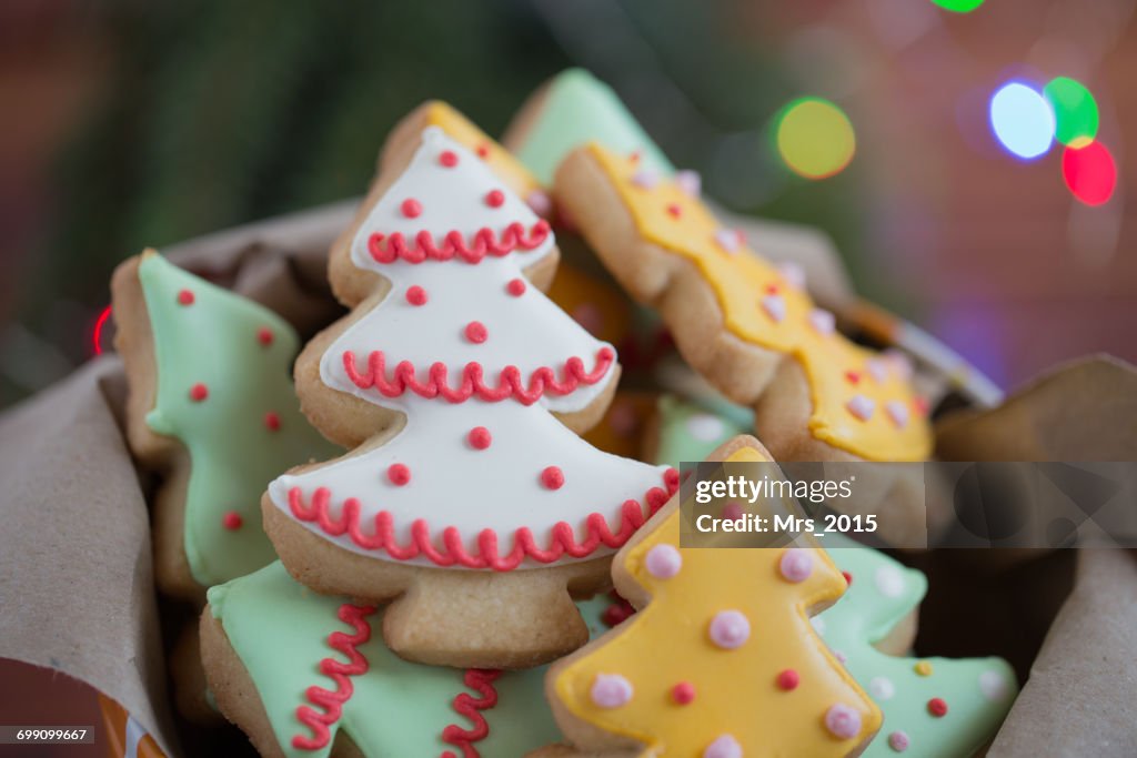 Tin of Christmas tree cookies