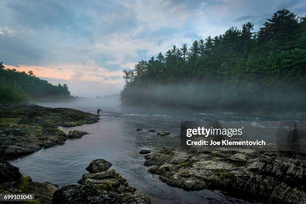 fly fishing on the kennebec river, maine - maine imagens e fotografias de stock