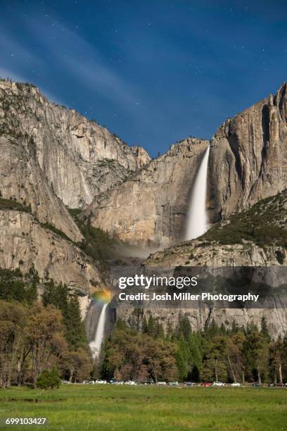 moonbow and stars at yosemite falls, yosemite national park, california, usa - moonbow fotografías e imágenes de stock