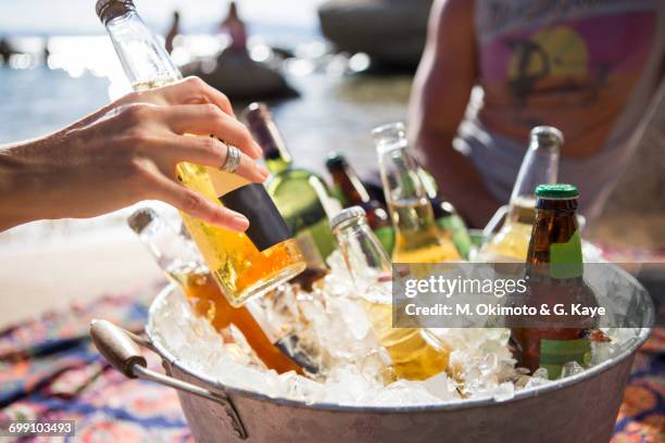 bucket of drinks - beach bucket stock pictures, royalty-free photos & images