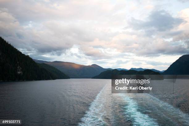 the wake of the m/v columbia leaves a temporary path through the inside passage, alaska. - inside passage stock-fotos und bilder