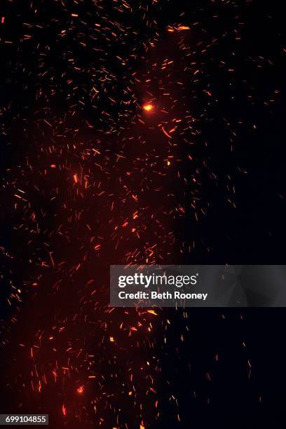 a bonfire burning outside of gospic, croatia. - glut stock-fotos und bilder