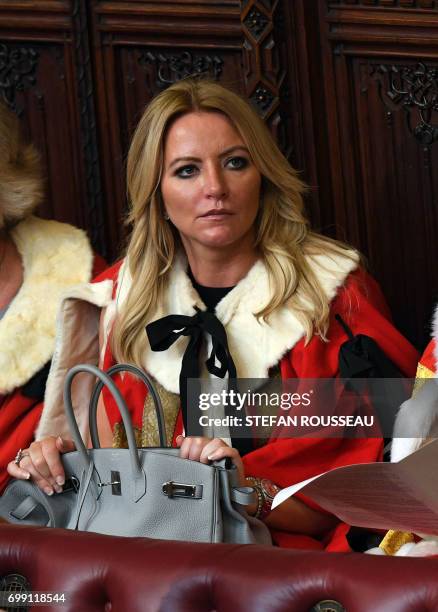 Baroness Michelle Mone waits for the start of the State Opening of Parliament in the Houses of Parliament in London on June 21, 2017. Queen Elizabeth...