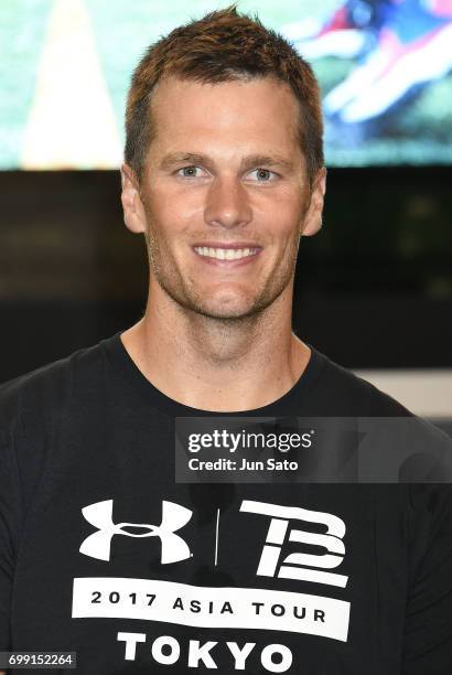 Tom Brady poses during the Under Armour 2017 Tom Brady Asia Tour at Ariake Colosseum on June 21, 2017 in Tokyo, Japan.